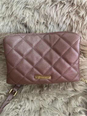 Joy Mangano Quilted Leather Crossbody Bag in chocolate bronze